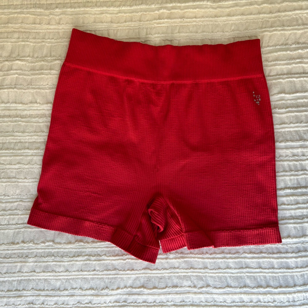 FP Movement Red Ribbed Yoga Shorts